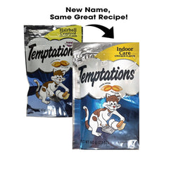 Whiskas Temptations Indoor Care pollo, premios para gatos, snack diario para bienestar.