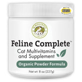 Wholistic Pet Organics Feline Complete en frasco de 8 onzas, facilita la administración diaria
