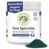 Wholistic Pet Organics Spirulina para perros, bote de espirulina orgánica y apoyo nutricional.
