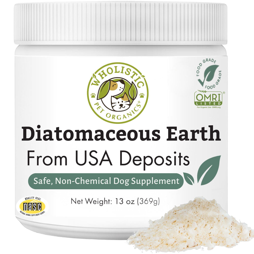 Wholistic Pet Organics Tierra de diatomita en envase, polvo seguro para mascotas.