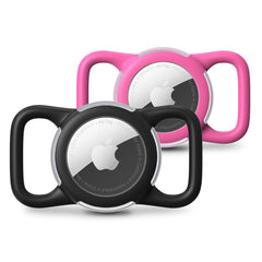 WhoseID Airtag collar holder negro frente: protección impermeable para mascotas.