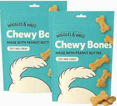 Wiggles & Wags Hueso masticable de sabor maní, ideal para refuerzo en entrenamiento.