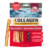 Wild Eats palitos de salmón con colágeno para perros, posible mejora digestiva.