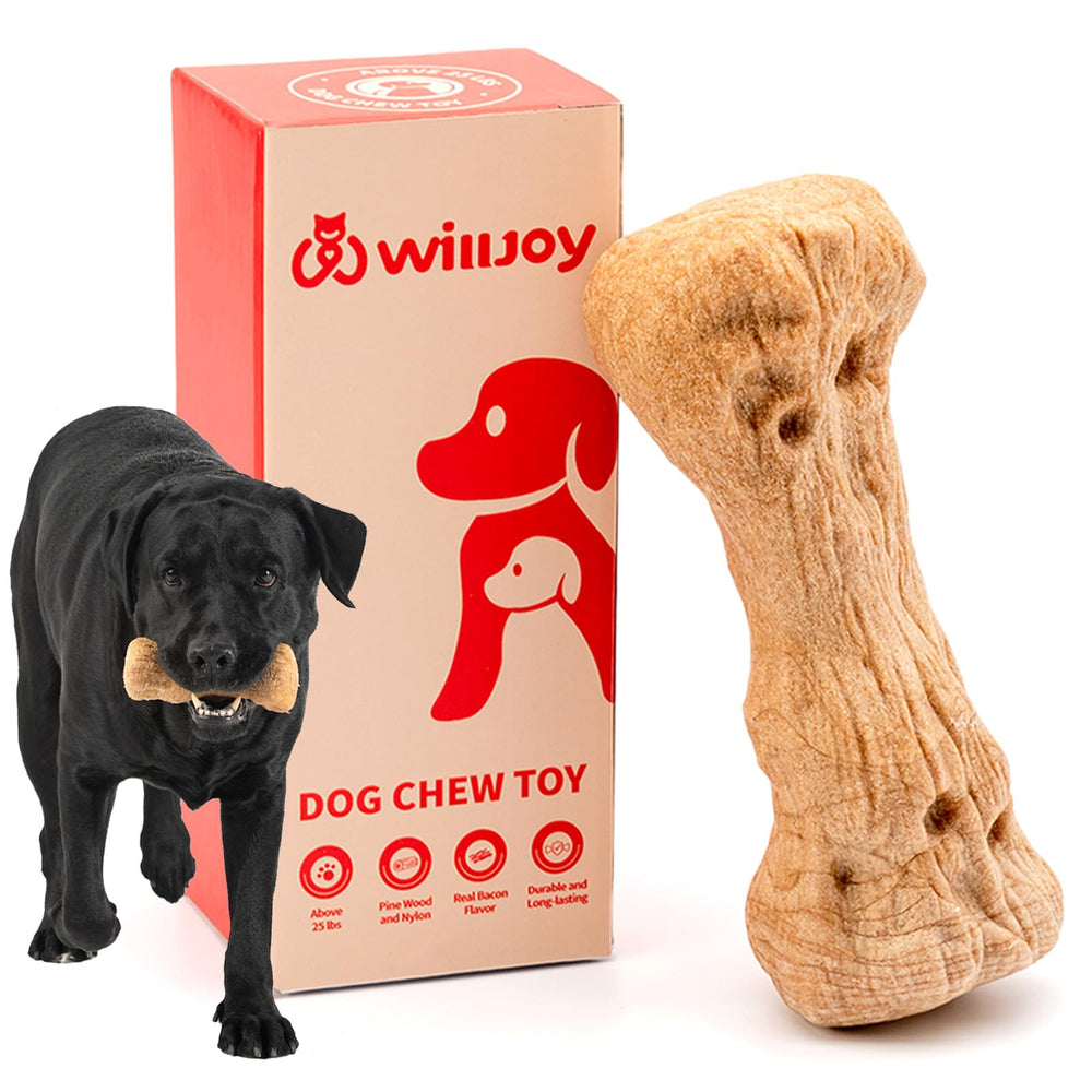 Willjoy juguete indestructible de pino y nylon para perros grandes, ideal para mordidas fuertes.