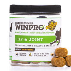 WINPRO envase con bocados suaves para articulaciones caninas, favorece movilidad diaria.