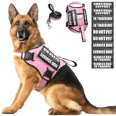 Arnés WINSEE para perro de servicio en rosa XL, alta visibilidad y ajuste cómodo.