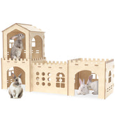 Woiworco castillo de conejo de madera, vista exterior amplia para juego y descanso