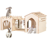 Woiworco castillo para conejos con tres hogares, ideal para convivencia segura.