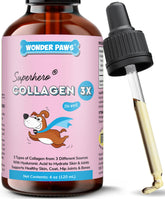 Wonder Paws colágeno para perros, botella derramando, soporte articular