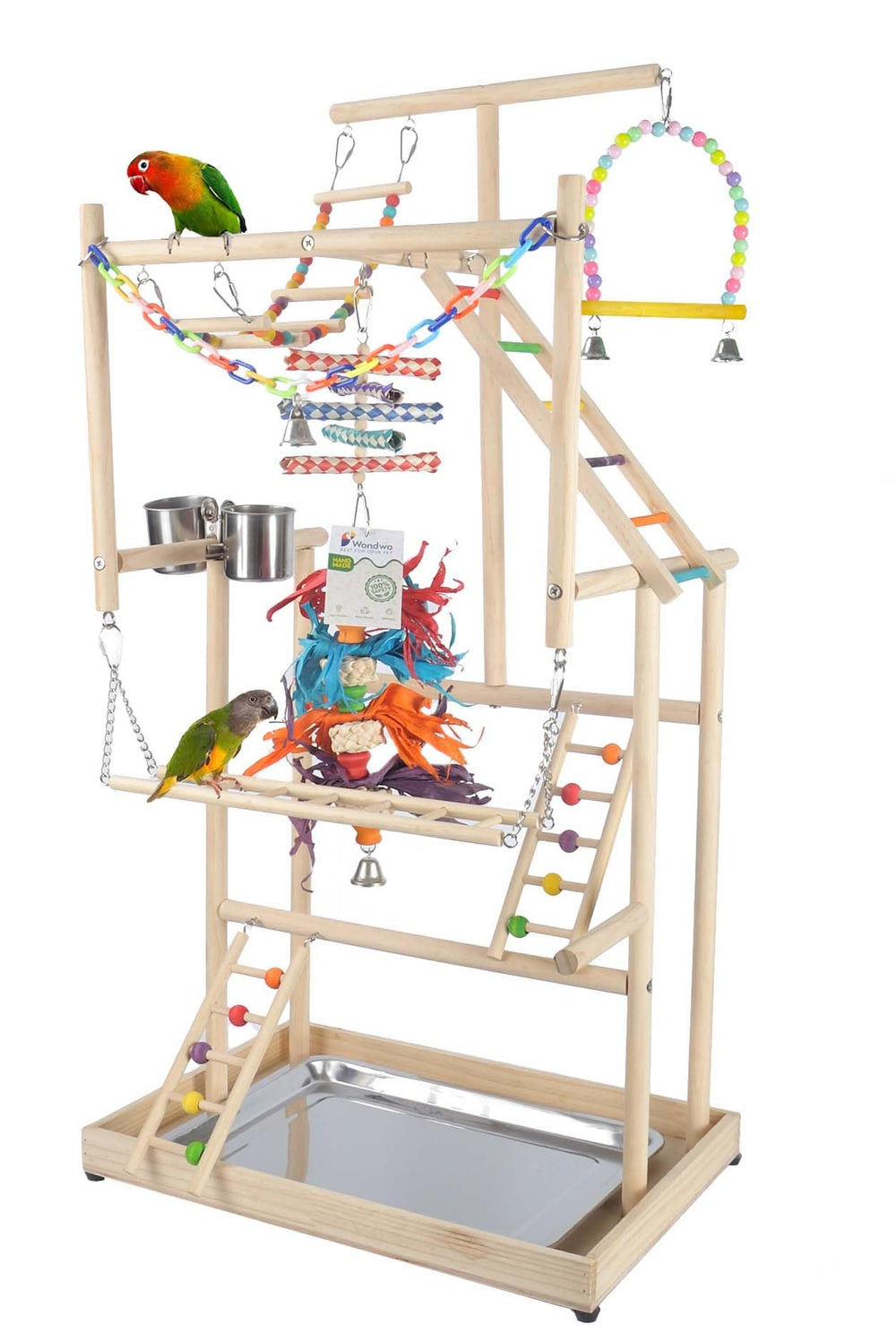 Wondwo parque loros grande de 4 niveles, estructura segura y estimulante para aves.