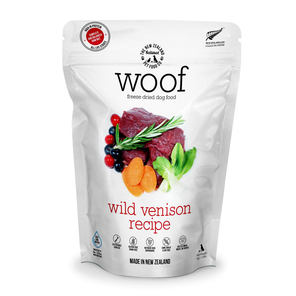 Woof alimento para perro deshidratado Venado Salvaje, opción conveniente.