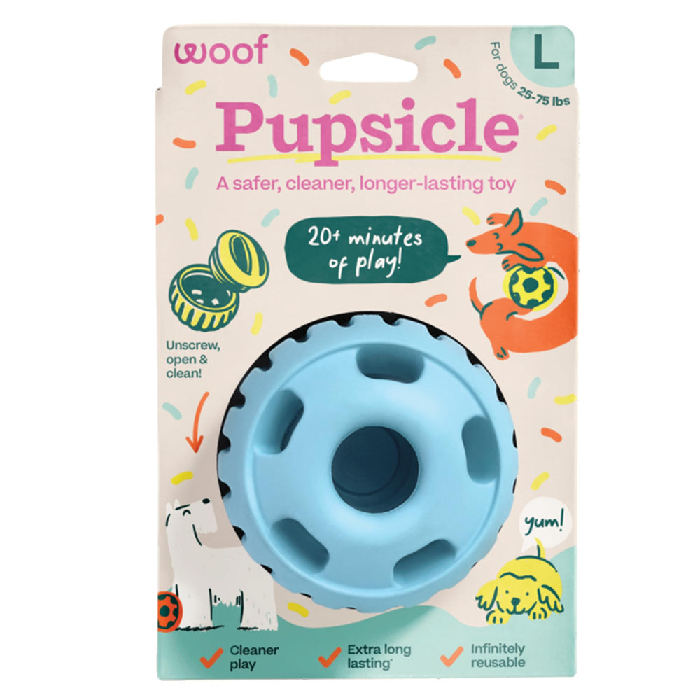 WOOF Party Pupsicle con diseño de bajo desorden para entretenimiento prolongado.
