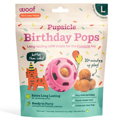 WOOF Pupsicle Cumpleaños empaquetado para regalo, conveniente para fiestas caninas sin desorden.