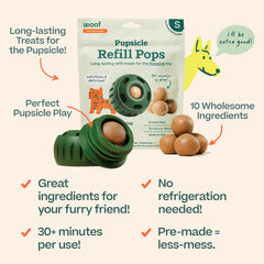 WOOF Pupsicle Refill Pops sin necesidad de refrigeración, perfecto para aventuras al aire libre.