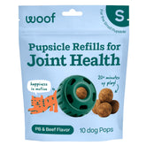 Woof Pupsicle relleno de pops para apoyo a las articulaciones durante el juego.