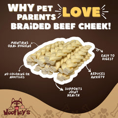 Woofley's cachete de búfalo para mordida inicial, ideal para mantener al perro ocupado.
