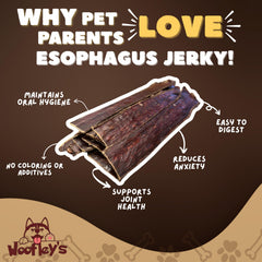 Woofley's palitos de esófago para perros, textura natural con posible beneficio dental.
