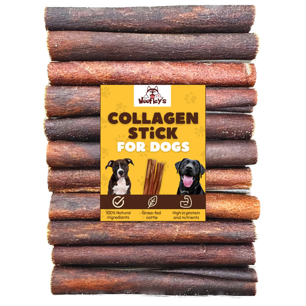 Woofley's palitos de colágeno 6 pulgadas para perros medianos y grandes, apoyo dental natural.