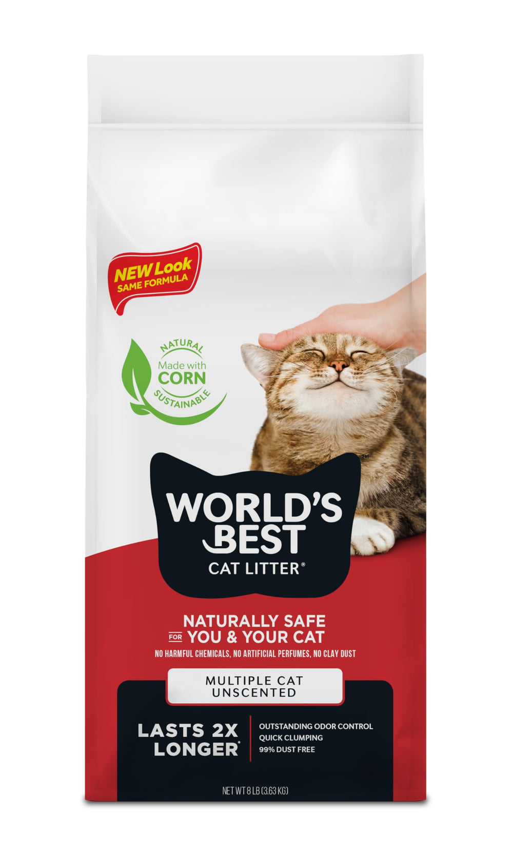World's Best Cat Litter, Multi-Cat sin aroma, bolsa de 8 lb para varios gatos.