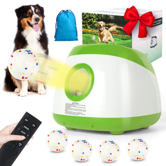 Lanzador automático Wortade para perros verde con alcance de 40 a 80 pies.