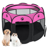 Jaula de juego para perros plegable de Woucnd en rosa, ideal para interior.