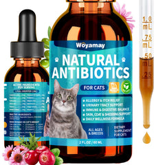 Gotas naturales de Woyamay para gatos, apoyo a la inmunidad y bienestar general.