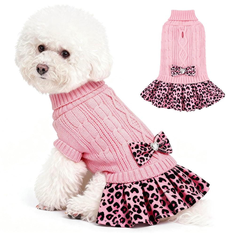 Perrito con vestido-suéter WOYYHO frente con lazo elegante