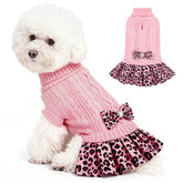 Perrito con vestido-suéter WOYYHO frente con lazo elegante