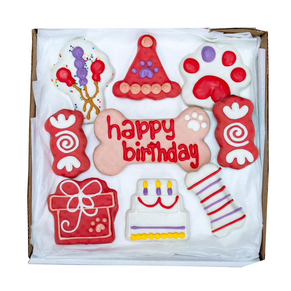 WÜFERS Caja galletas cumpleaños perro rojo: regalo festivo y delicioso para su día especial.