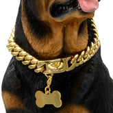 Collar W/W Lifetime en oro 18K con cadena cubana de 14MM para perros grandes