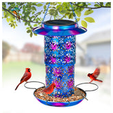 XDW-GIFTS comedero-aves-solar-azul-360-grados para jardín, atrae aves silvestres con facilidad.