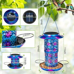 XDW-GIFTS comedero-aves-solar-azul-metal-resistente, diseñado para clima variable.