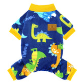 XPUDAC pijama para perro con diseño dino, vista frontal, ideal para abrigar en invierno.
