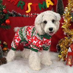Xpudac pijamas navideñas para perro, vista trasera con diseño divertido para fotos.