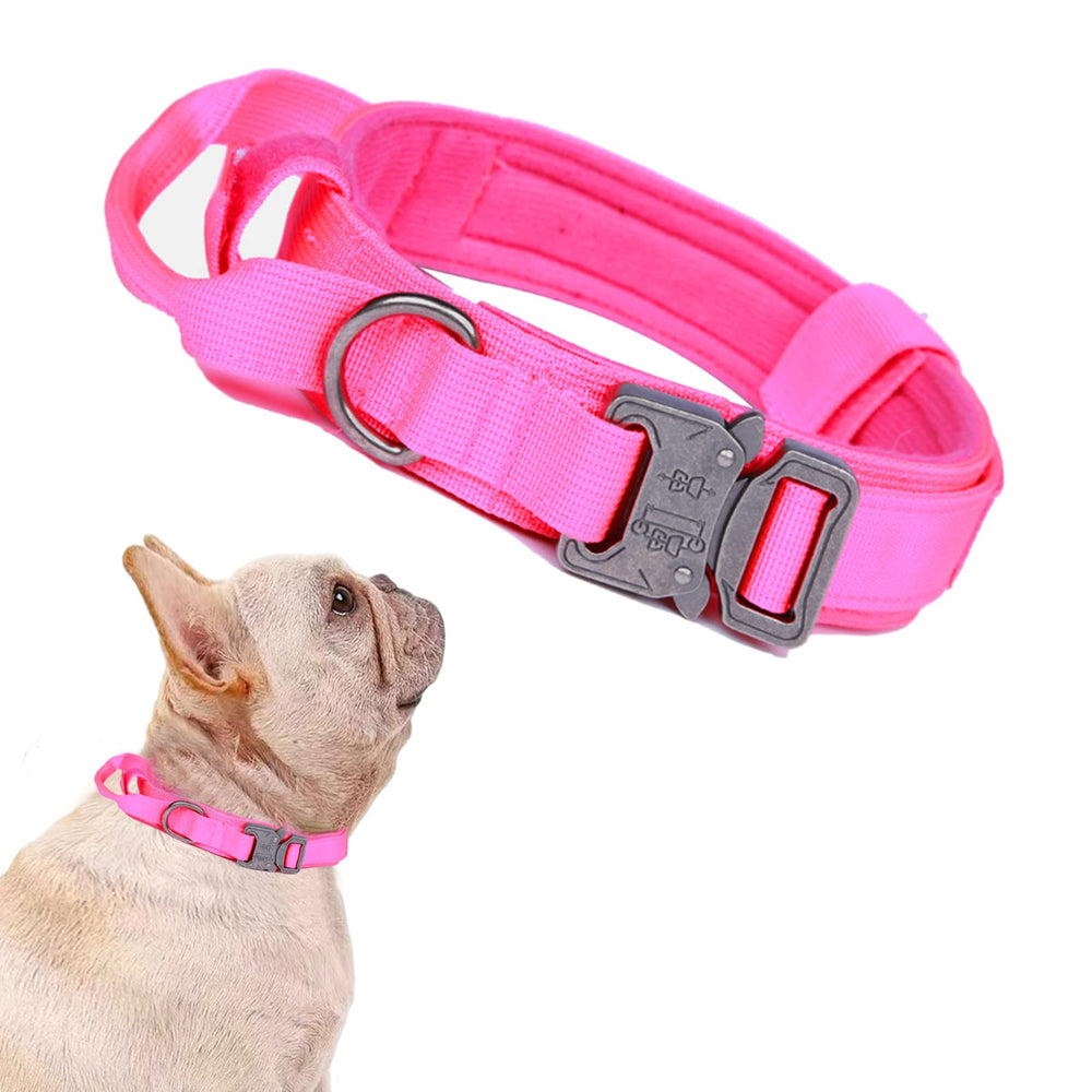 Xqpetlihai collar táctico rosa con nylon 1000D, ajuste cómodo para perros medianos y grandes.