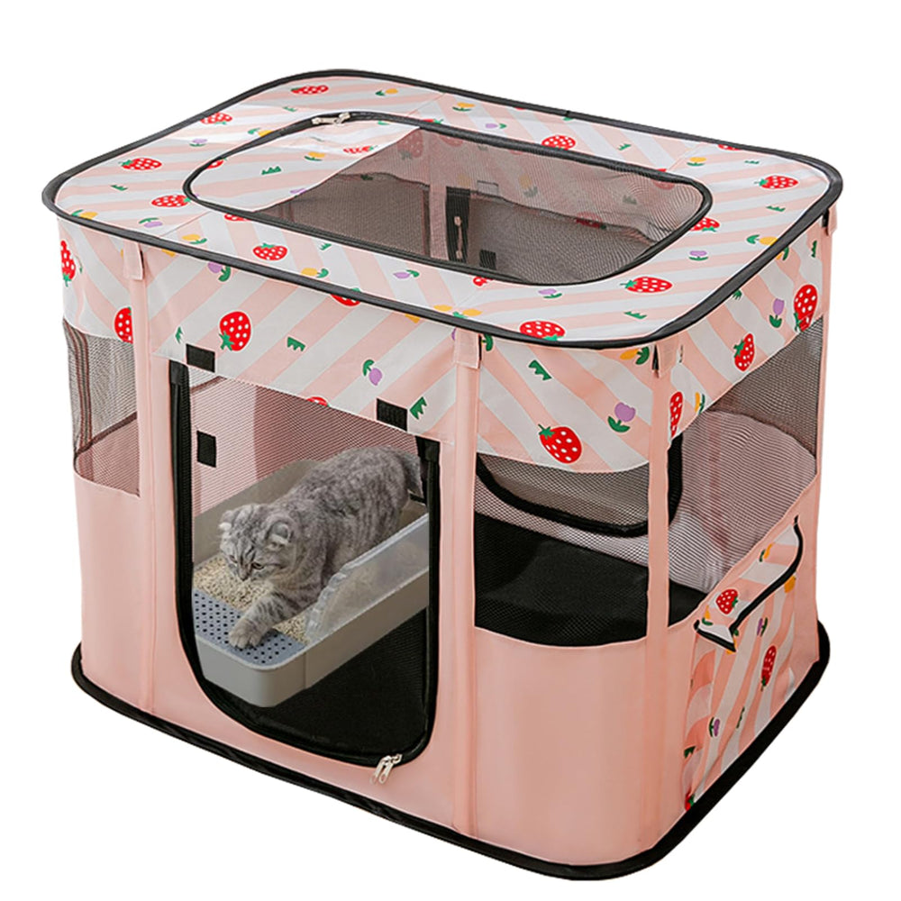 XRG jaula de juego para gatos portátil en rosa, espacio cómodo para gatitos.