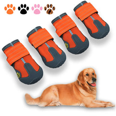 Botas XSY&G para perros impermeables en color naranja con tiras reflectantes para mayor visibilidad.