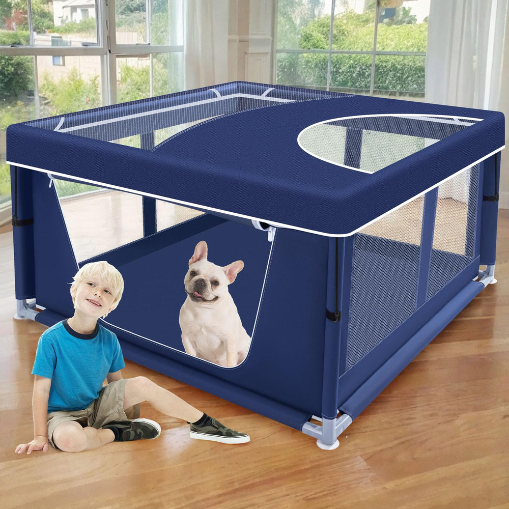 XVISHX corral-juego-perros-techo-desmontable, ideal para cachorros en interiores.