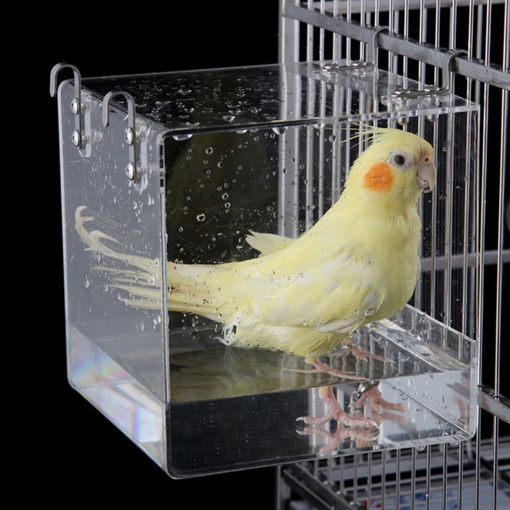 Cubo colgante de Xxmbbjy en acrílico transparente para baño de aves.