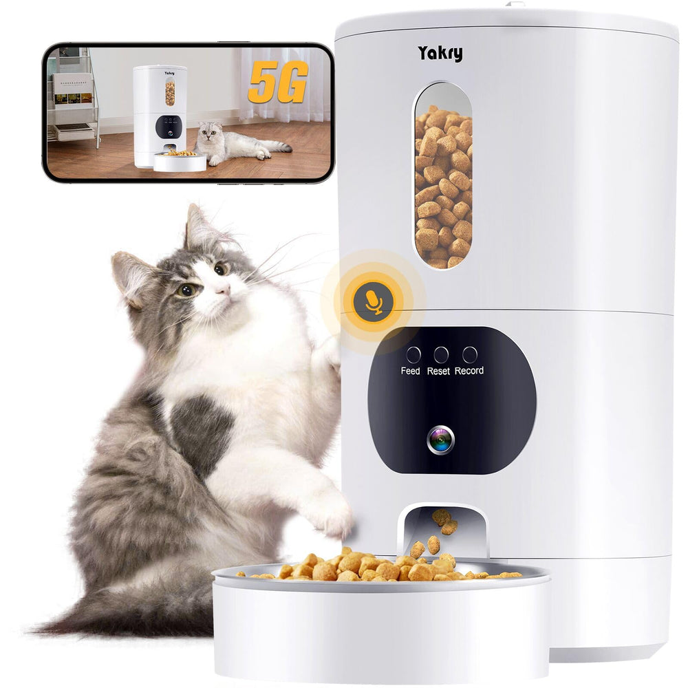 Yakry alimentador automático para gatos con cámara, monitorización remota de las comidas.