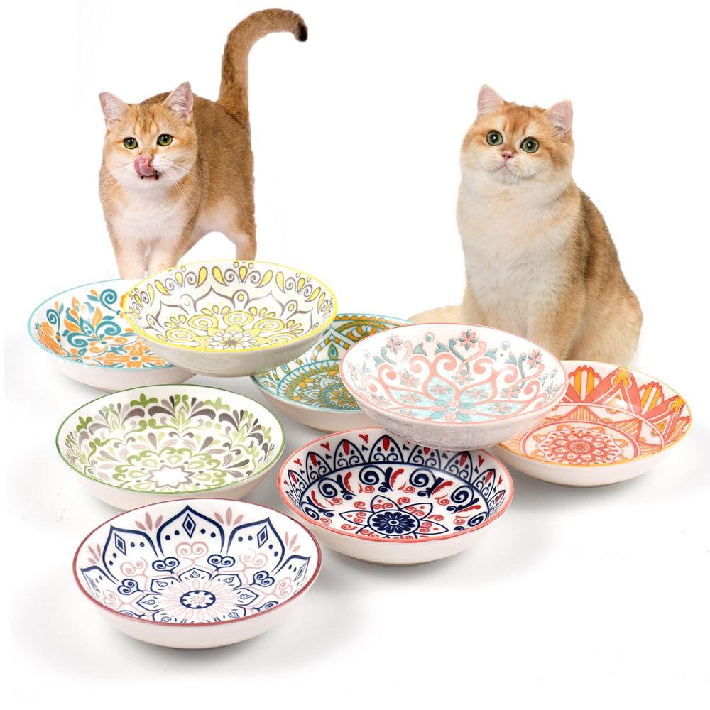 Tazones de cerámica Yeahgo con diseños bohemios para gatos, atractivos y fáciles de usar.