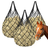 Bolsas heno YedsIntu para caballos colgadas reducen desperdicio diario.