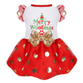 Yikeyo vestidito navideño para perro rojo con lazo, ideal para fotos festivas.