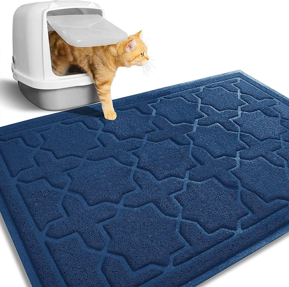 Alfombrilla Yimobra para arena de gato con malla captura la arena dispersa.