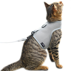 Arnés de gato YIZHI MIAOW con malla respirante gris mediano, cómodo para paseos