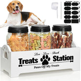Contenedor de golosinas para perros Y&ME YM con tarros plásticos, mantiene las golosinas frescas y visibles.