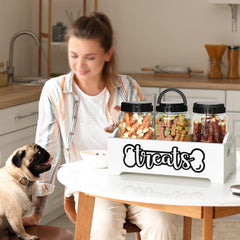 Soporte YM para contenedor de alimentos de mascotas con estilo campo, aporta orden y encanto rústico.
