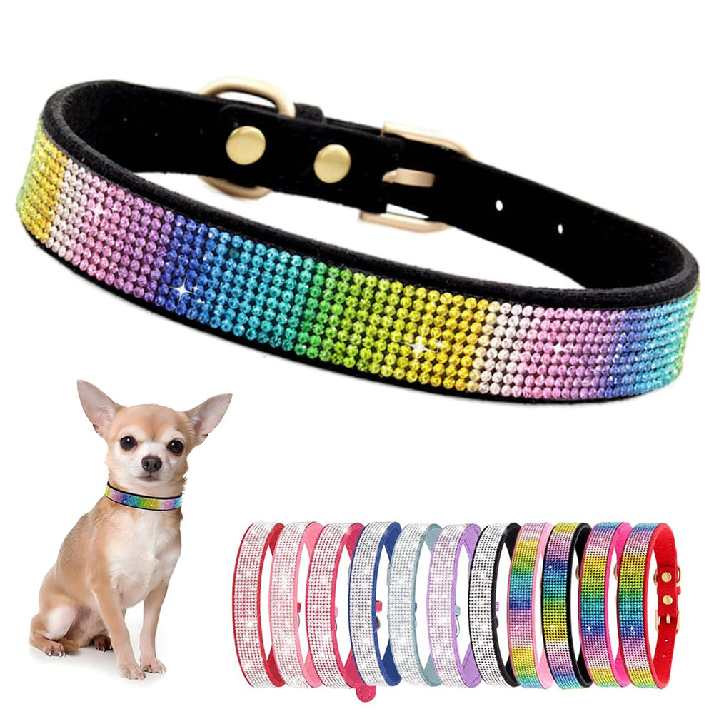 YOUALSO collar de cristal para perros pequeños, vista frontal, ideal para paseos con brillo.