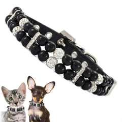 YOUALSO collar de perlas negras con cristales, detalle elegante para perros.