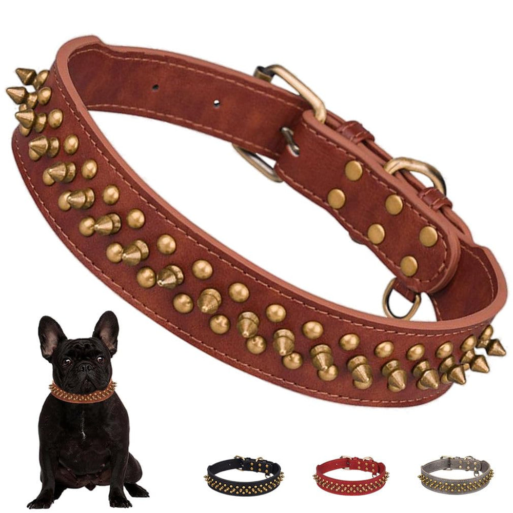 YOUALSO collar de perro pinchos marrón, cómodo para paseos diarios